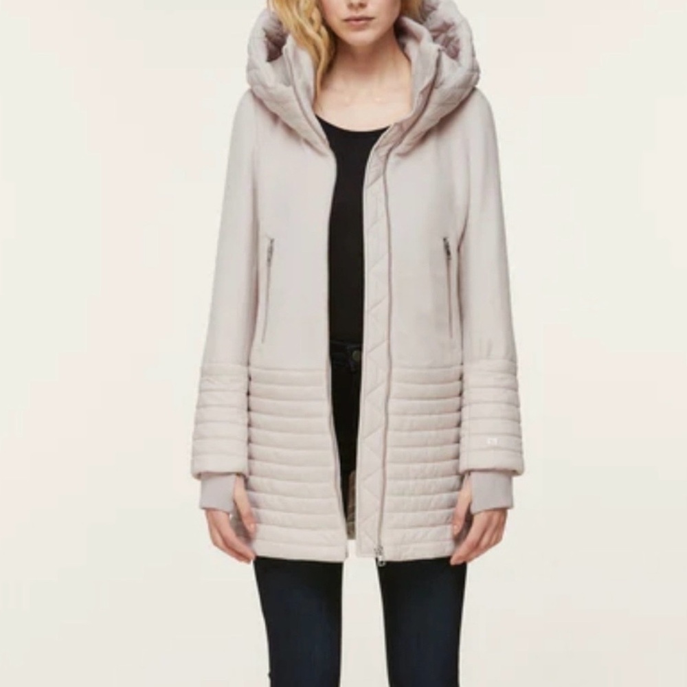 Soia&Kyo Wool Hooded Quilted Jacket in Light Cream